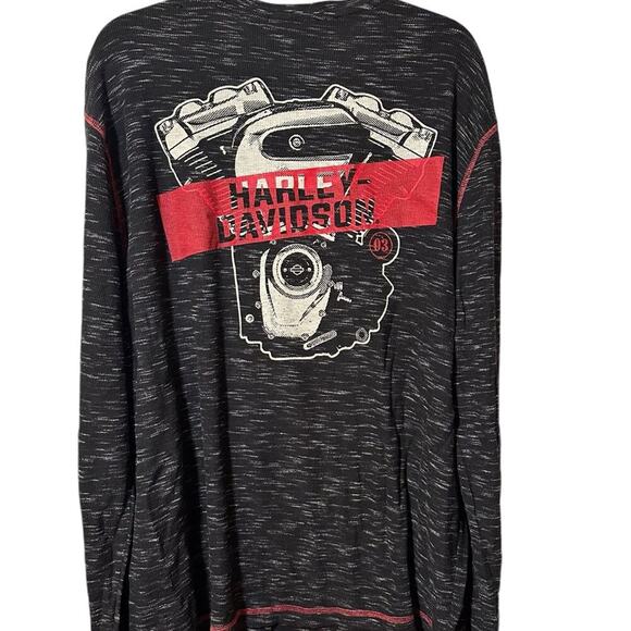 Harley Davidson Long Sleeve Waffle Knit Tee Plain Front with Picture on Back - Picture 2 of 5